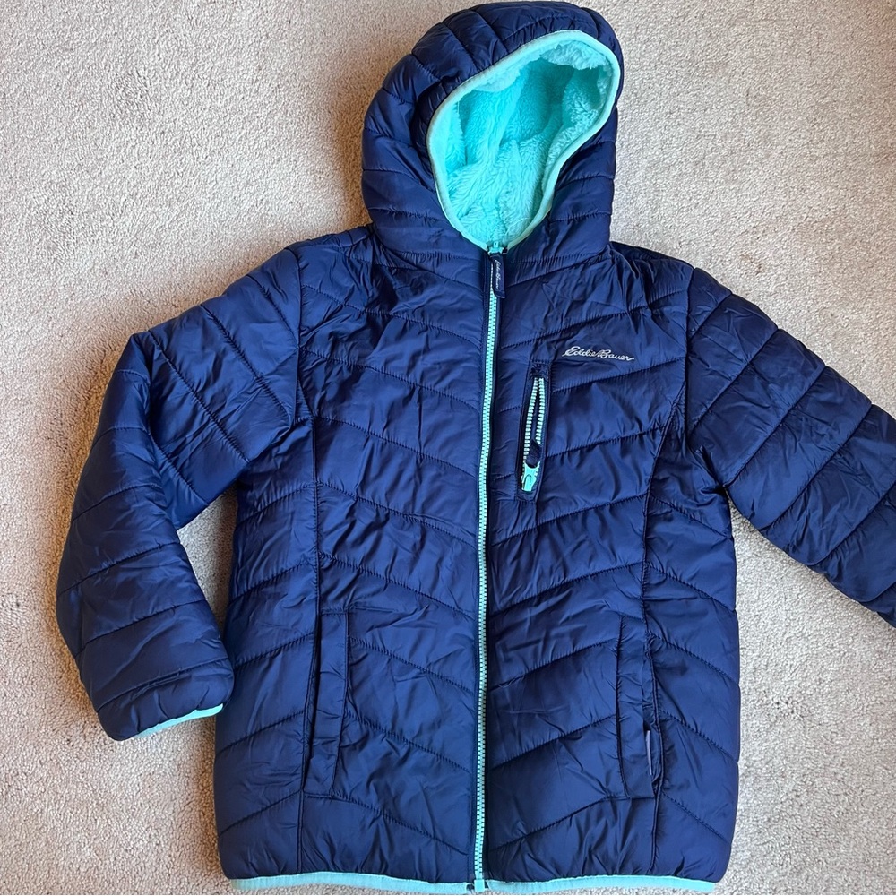 Kids Reversible Navy/Teal Hooded Jacket 10-12 years